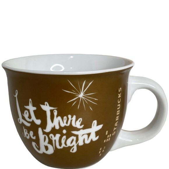 Starbucks “Let There Be Bright” Coffee Mug Soup Cup Brown Novelty Holiday 2014 - Picture 1 of 12